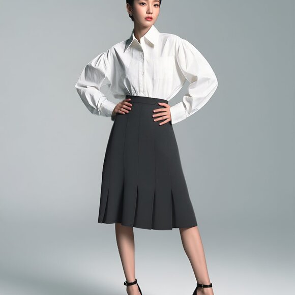 Vintage Doncaster Gray Wool Classic Minimalist Pleated Fit Flare Dress Skirt 10 - Picture 1 of 8